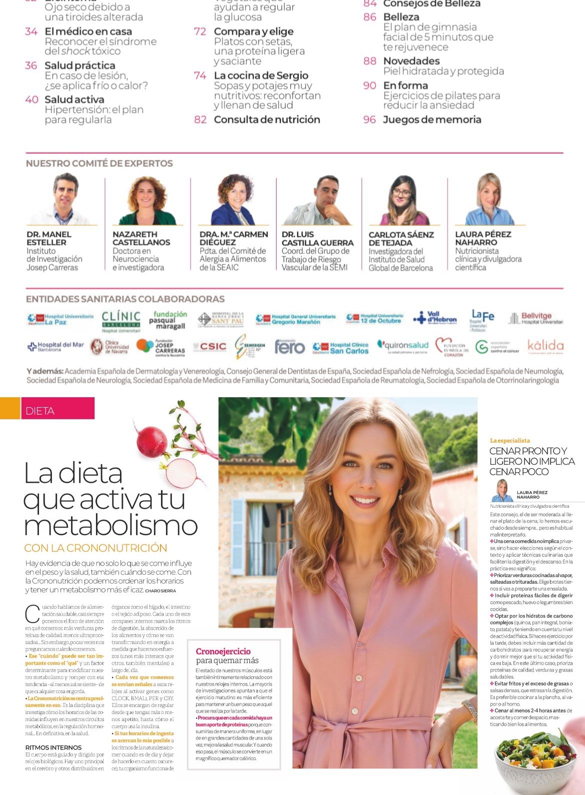 Página de la sección mensual de dieta de Saber Vivir con Laura Pérez Naharro